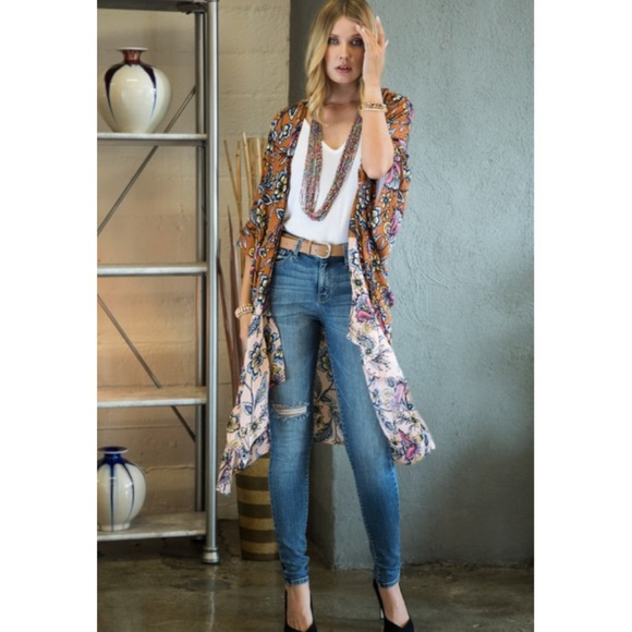 Chic Autumn Leaves Are Fallin Kimono Duster NWT - Picture 2 of 8